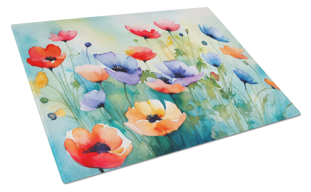 Flowers in Watercolor Glass Cutting Board (Dog Breed: Anemones 1546, size: large)