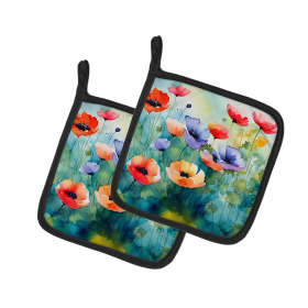 Flowers in Watercolor Pair of Pot Holders (Design: Anemones 1546, size: 7.5HX7.5W)