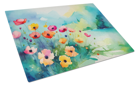 Flowers in Watercolor Glass Cutting Board (Dog Breed: Anemones 1547, size: large)