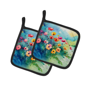 Flowers in Watercolor Pair of Pot Holders (Design: Anemones 1547, size: 7.5HX7.5W)