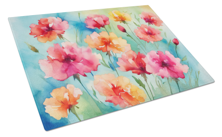 Flowers in Watercolor Glass Cutting Board (Dog Breed: Carnations 1548, size: large)