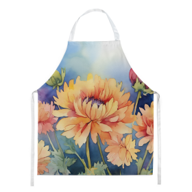 Flowers in Watercolor Apron (Dog Breed: Chrysanthemums 1551, size: large)