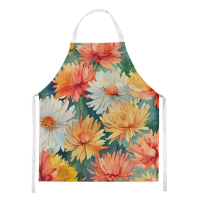 Flowers in Watercolor Apron (Dog Breed: Chrysanthemums 1554, size: large)