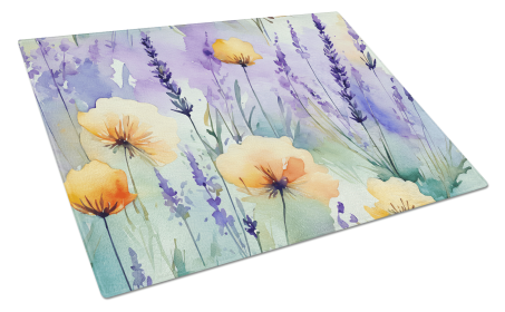 Flowers in Watercolor Glass Cutting Board (Dog Breed: Lavender 1581, size: large)