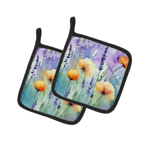 Flowers in Watercolor Pair of Pot Holders (Design: Lavender 1581, size: 7.5HX7.5W)