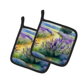 Flowers in Watercolor Pair of Pot Holders (Design: Lavender 1582, size: 7.5HX7.5W)