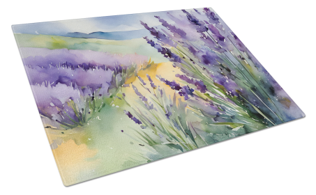 Flowers in Watercolor Glass Cutting Board (Dog Breed: Lavender 1583, size: large)