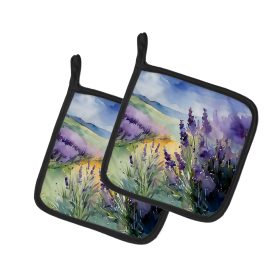 Flowers in Watercolor Pair of Pot Holders (Design: Lavender 1583, size: 7.5HX7.5W)