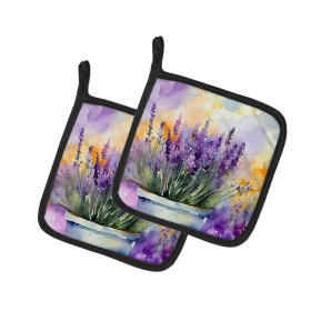 Flowers in Watercolor Pair of Pot Holders (Design: Lavender 1584, size: 7.5HX7.5W)