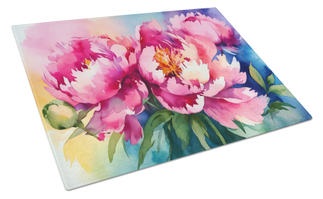 Flowers in Watercolor Glass Cutting Board (Dog Breed: Peonies 1594, size: large)
