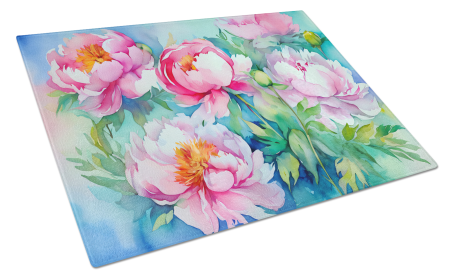 Flowers in Watercolor Glass Cutting Board (Dog Breed: Peonies 1595, size: large)