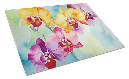 Flowers in Watercolor Glass Cutting Board (Dog Breed: Orchids 1599, size: large)
