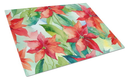 Flowers in Watercolor Glass Cutting Board (Dog Breed: Poinsettias 1602, size: large)