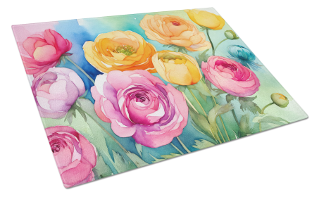 Flowers in Watercolor Glass Cutting Board (Dog Breed: Ranunculus 1603, size: large)