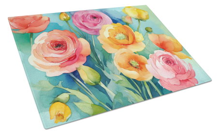 Flowers in Watercolor Glass Cutting Board (Dog Breed: Ranunculus 1604, size: large)