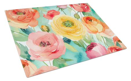 Flowers in Watercolor Glass Cutting Board (Dog Breed: Ranunculus 1605, size: large)