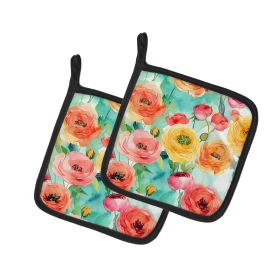 Flowers in Watercolor Pair of Pot Holders (Design: Ranunculus 1605, size: 7.5HX7.5W)