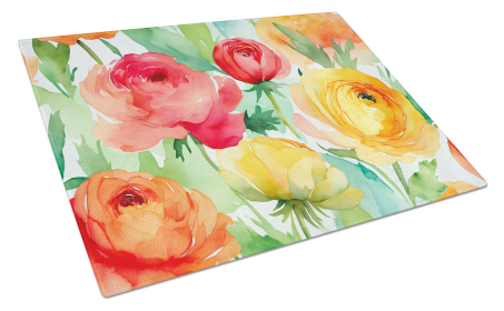 Flowers in Watercolor Glass Cutting Board (Dog Breed: Ranunculus 1606, size: large)