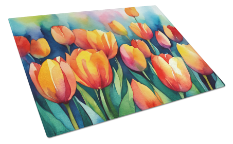 Flowers in Watercolor Glass Cutting Board (Dog Breed: Tulips 1620, size: large)
