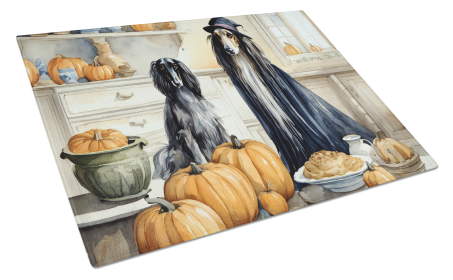 Fall Kitchen Pumpkin Pie Glass Cutting Board (Dog Breed: Afghan Hound 1721, size: large)