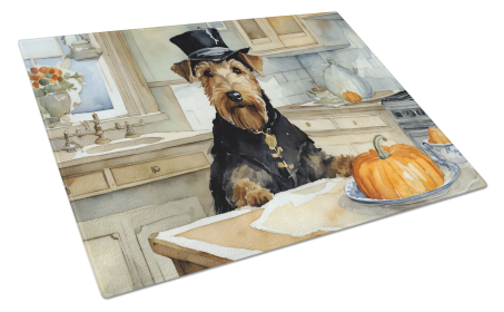 Fall Kitchen Pumpkin Pie Glass Cutting Board (Dog Breed: Airedale Terrier 1722, size: large)