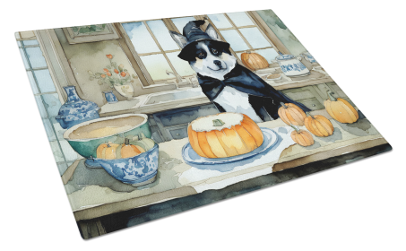 Fall Kitchen Pumpkin Pie Glass Cutting Board (Dog Breed: Akita 1723, size: large)