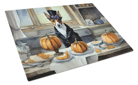 Fall Kitchen Pumpkin Pie Glass Cutting Board (Dog Breed: Basenji 1730, size: large)
