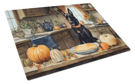 Fall Kitchen Pumpkin Pie Glass Cutting Board (Dog Breed: Belgian Malinois 1735, size: large)