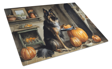 Fall Kitchen Pumpkin Pie Glass Cutting Board (Dog Breed: Belgian Tervuren 1736, size: large)