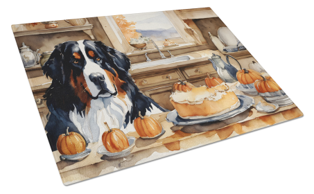Fall Kitchen Pumpkin Pie Glass Cutting Board (Dog Breed: Bernese Mountain Dog 1737, size: large)