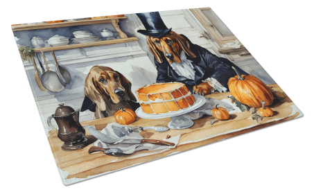 Fall Kitchen Pumpkin Pie Glass Cutting Board (Dog Breed: Bloodhound 1743, size: large)