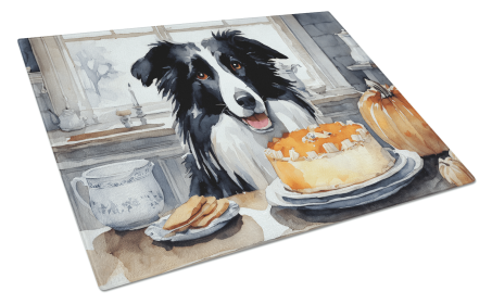 Fall Kitchen Pumpkin Pie Glass Cutting Board (Dog Breed: Border Collie 1744, size: large)