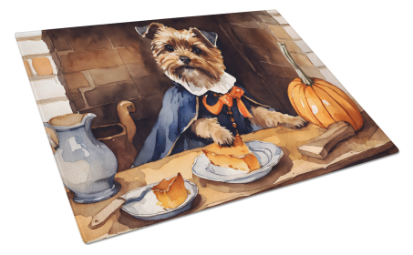 Fall Kitchen Pumpkin Pie Glass Cutting Board (Dog Breed: Border Terrier 1746, size: large)