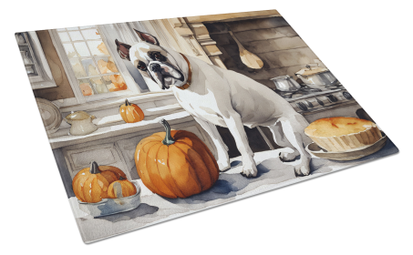 Fall Kitchen Pumpkin Pie Glass Cutting Board (Dog Breed: Boxer 1751, size: large)