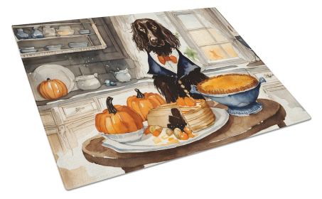 Fall Kitchen Pumpkin Pie Glass Cutting Board (Dog Breed: Boykin Spaniel 1752, size: large)