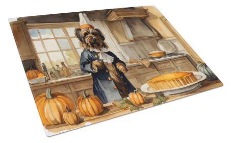 Fall Kitchen Pumpkin Pie Glass Cutting Board (Dog Breed: Briard 1753, size: large)