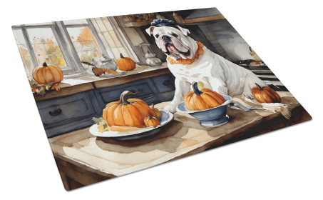 Fall Kitchen Pumpkin Pie Glass Cutting Board (Dog Breed: English Bulldog 1755, size: large)