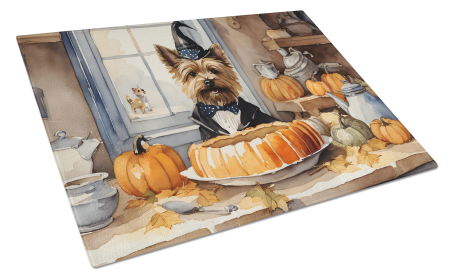 Fall Kitchen Pumpkin Pie Glass Cutting Board (Dog Breed: Cairn Terrier 1758, size: large)