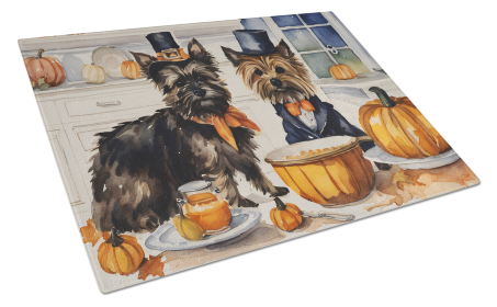 Fall Kitchen Pumpkin Pie Glass Cutting Board (Dog Breed: Cairn Terrier 1759, size: large)