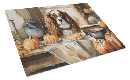 Fall Kitchen Pumpkin Pie Glass Cutting Board (Dog Breed: Cavalier Spaniel 1760, size: large)