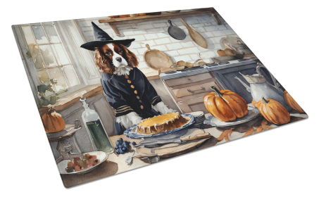 Fall Kitchen Pumpkin Pie Glass Cutting Board (Dog Breed: Cavalier Spaniel 1761, size: large)