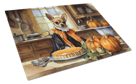 Fall Kitchen Pumpkin Pie Glass Cutting Board (Dog Breed: Chihuahua 1762, size: large)