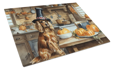 Fall Kitchen Pumpkin Pie Glass Cutting Board (Dog Breed: Cocker Spaniel 1764, size: large)