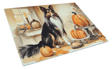 Fall Kitchen Pumpkin Pie Glass Cutting Board (Dog Breed: Collie 1765, size: large)