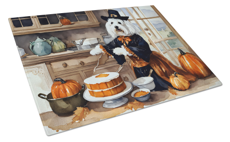 Fall Kitchen Pumpkin Pie Glass Cutting Board (Dog Breed: Coton De Tulear 1768, size: large)