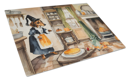 Fall Kitchen Pumpkin Pie Glass Cutting Board (Dog Breed: Dachshund 1769, size: large)