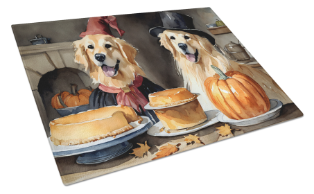 Fall Kitchen Pumpkin Pie Glass Cutting Board (Dog Breed: Golden Retriever 1775, size: large)