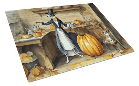 Fall Kitchen Pumpkin Pie Glass Cutting Board (Dog Breed: Italian Greyhound 1781, size: large)