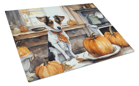 Fall Kitchen Pumpkin Pie Glass Cutting Board (Dog Breed: Jack Russell Terrier 1782, size: large)