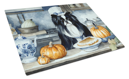 Fall Kitchen Pumpkin Pie Glass Cutting Board (Dog Breed: Japanese Chin 1783, size: large)